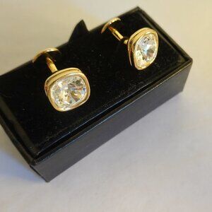 Men's Clear Faceted Crystal Cufflinks Gold Tone